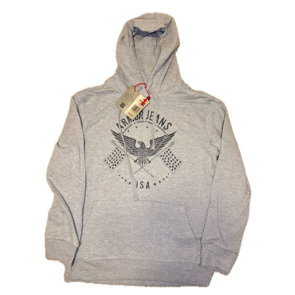 Armor Jeans Eagle Hoodie 3XL (Fits 2XL) Gray Pullover NWT $80 Retail